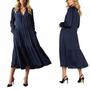 BROCHU WALKER Alanat midi Dress In Navy, Size S, NWT